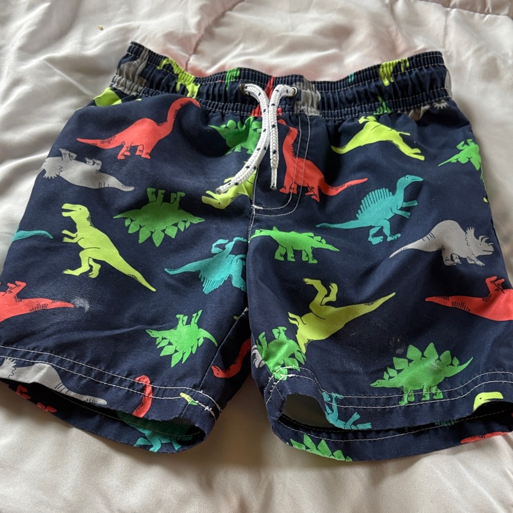 Boys Navy Dinosaur Print Swim Shorts - Multicolor